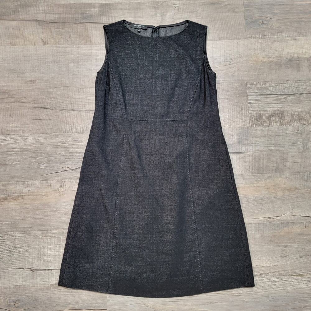 Lafayette 148 New York Size Small Wool Sheath Dress Black Chambray Knit Pockets